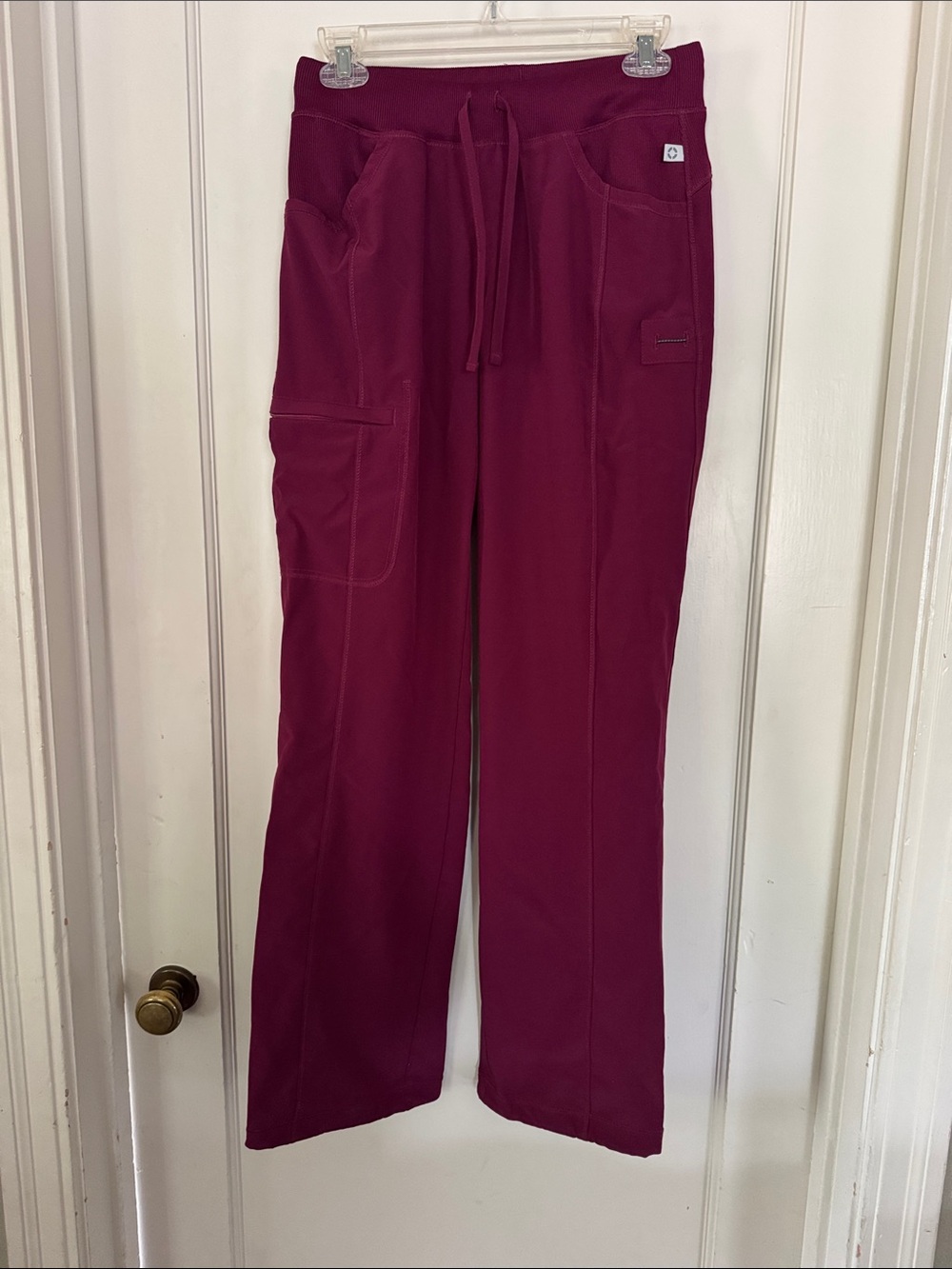 Berry Drawstring Cargo Scrub Pants